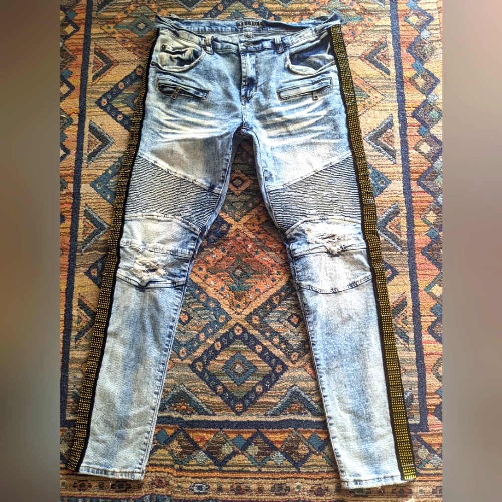 Decibel 5 Pocket Skinny Jeans w/ Crystal Taping